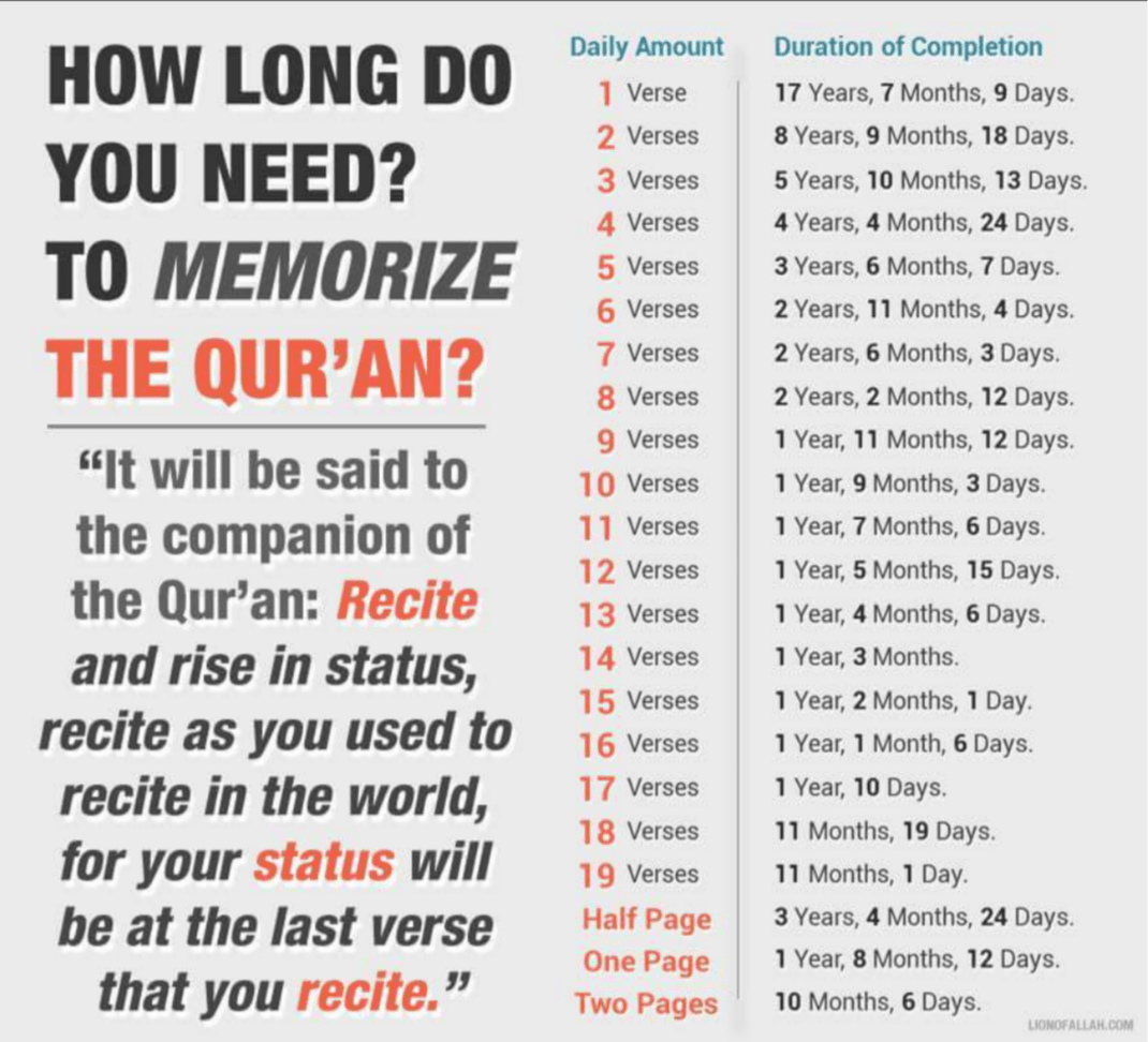 how long you need to memoruze the quran